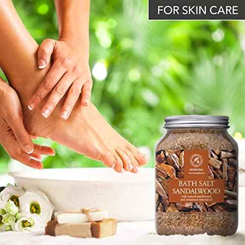 Bath Sea Salt Sandalwood 46 Oz (1300g) - Bath Salts with Sandalwood & Cinnamon Essential Oil for Bath Soak - Relaxing Bath - Muscle Relaxation - Aromatherapy Bath Salts - Sea Salt Bath