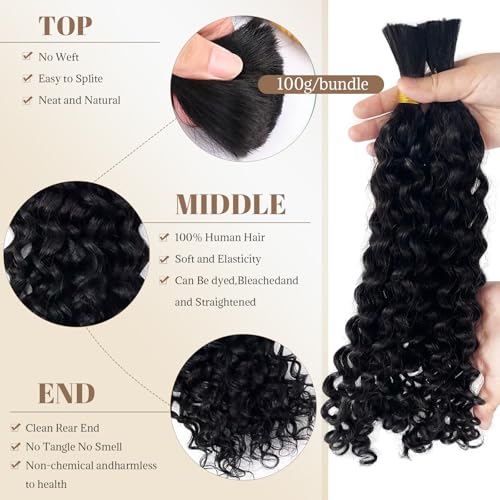 Boho Hair for Braiding 30 Inch Deep Curly Human Hair for Bohemian Knotless Braids 2 Bundles 100g Deep Wave Bulk Micro Braiding Hair