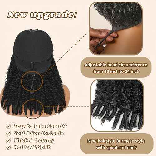 V Part Burmese Curly Wig Human Hair 200% Density Upgrade U Part Wig with Drawstring No Leave Out Glueless V Shape Full Head Clip In Half Wig Curly Human Hair Wig for Black Women Natural Color 20 Inch
