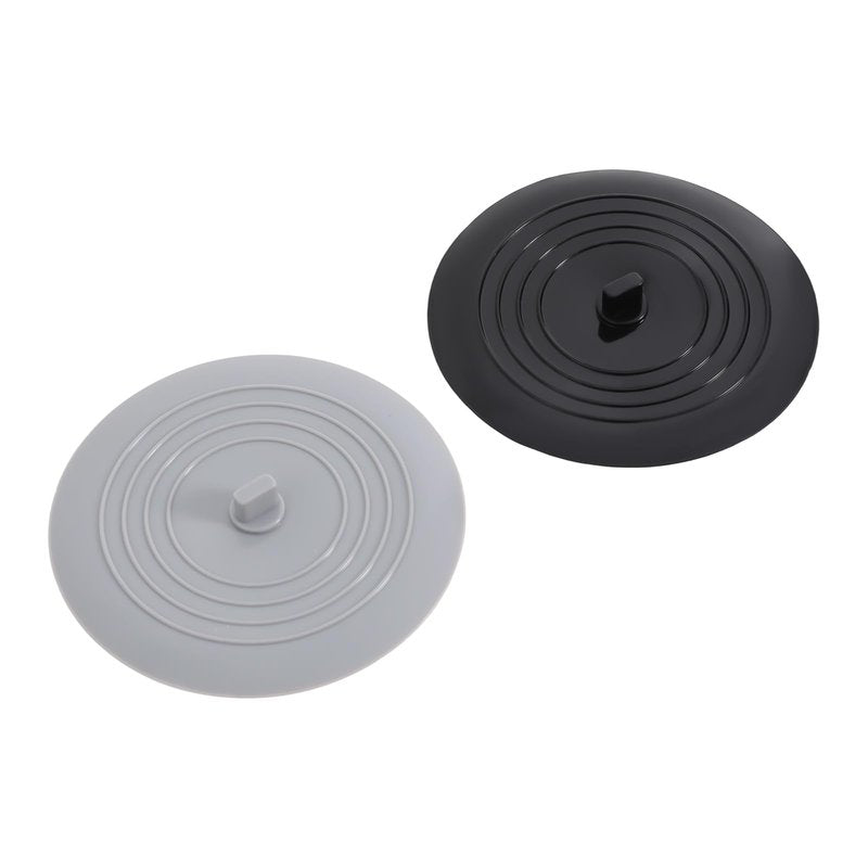 2 Pack Silicone Tub Stopper, 5.9 inch Flat Drain Plug for Sink and Bathtub, Soft & Flexible Water Seal, Grey & Black Round Universal Stopper for Kitchen Bathroom Laundry
