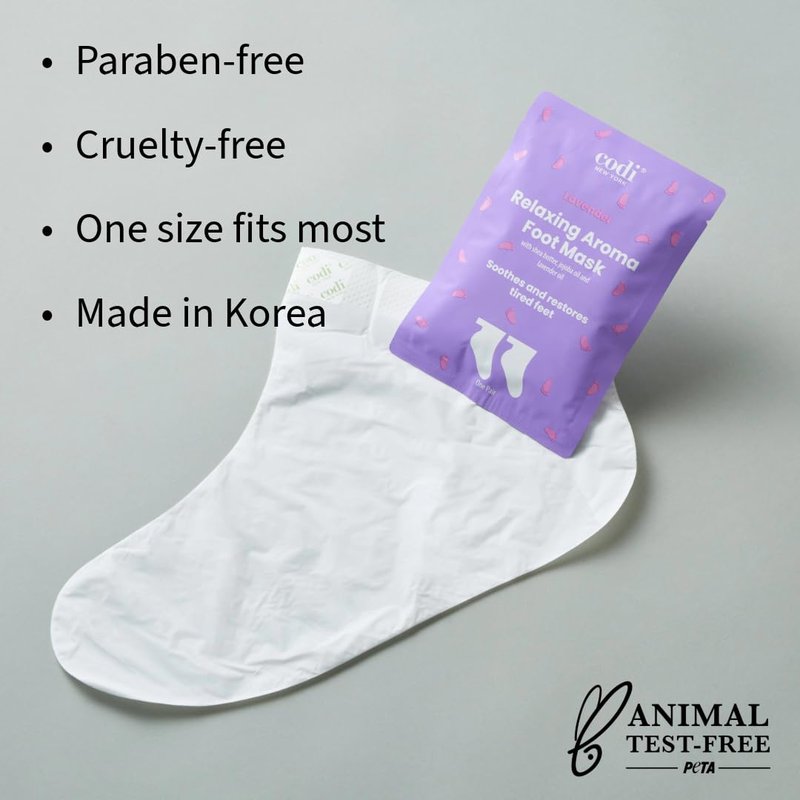 Codi New York Relaxing Aroma Foot Mask, Home Spa Moisturizing Pedicure Socks, 6 Pairs, For Dry Cracked Heel, Hydrating Foot Treatment, Made in Korea (Lavender)