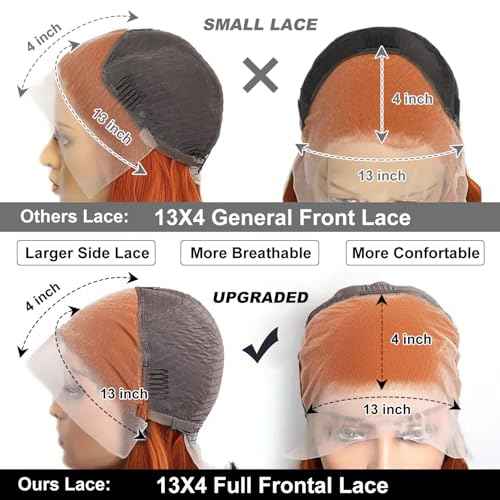 250% Density Ginger Bob Wig Human Hair Real 13x4 Frontal Orange Ginger HD Lace Short Straight Bob Wigs Pre Plucked with Baby Hair Straight Short Wigs For Women 10 Inch