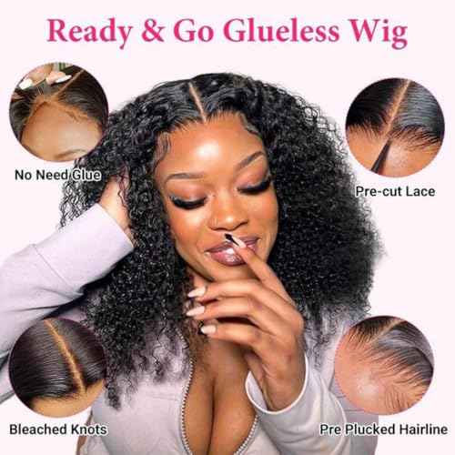 WestKiss Curly Wigs Human Hair Lace Front Wigs Kinky Curly 4x7 Closure Wig Pre Cut Lace Ready To Go Glueless Wigs Human Hair Bleached Knots Pre Plucked Human Hair Lace Front Wig 14 Inch