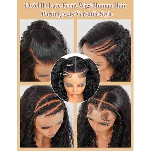 18 Inch 13x6 Lace Front Wigs Human Hair Deep Wave Hd Transparent Frontal Wigs Pre Plucked with Baby Hair Deep Curly Glueless Wet And Wavy Wig for Women