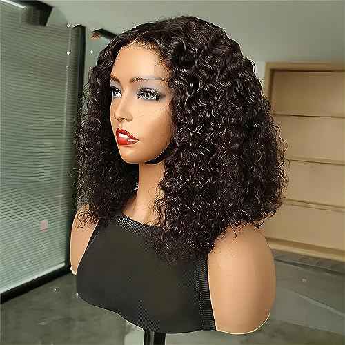 ISEE Wear and Go Glueless Wigs Bob Wigs Human Hair Pre Plucked Water Wave Lace Front Wigs Human Hair Upgraded No Glue Transparent Lace Closure Wigs Human Hair for Women Natural Black 10 Inch