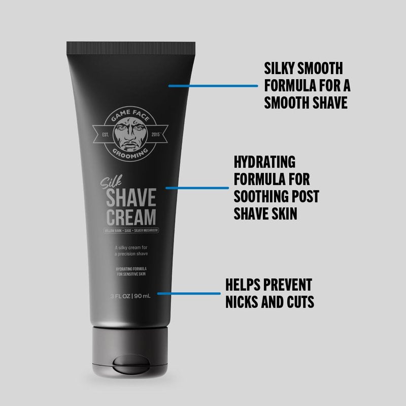 Game Face Silk Shave Cream, Hydrating Formula for Sensitive Skin, Fragrance Free, Travel Friendly - 3 Fl. Oz.