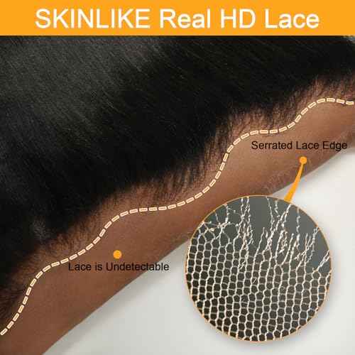BEEOS Yaki Straight 13x4 SKINLIKE Real HD Lace Frontal, Pre-Plucked Hairline Bleached Knots 0.10mm Ultra-thin Invisible HD Lace Human Hair Closures 14 Inch