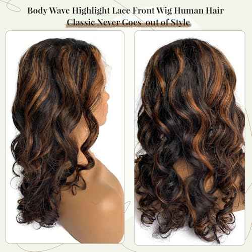 Licoville 22 Inch Highlight Ombre Lace Front Wig Human Hair Loose Wave Lace Front Wigs 1b/30 Black Brown Highlight Loose Curly Wigs Human Hair for Black Women 180% Density Middle Part Pre Plucked
