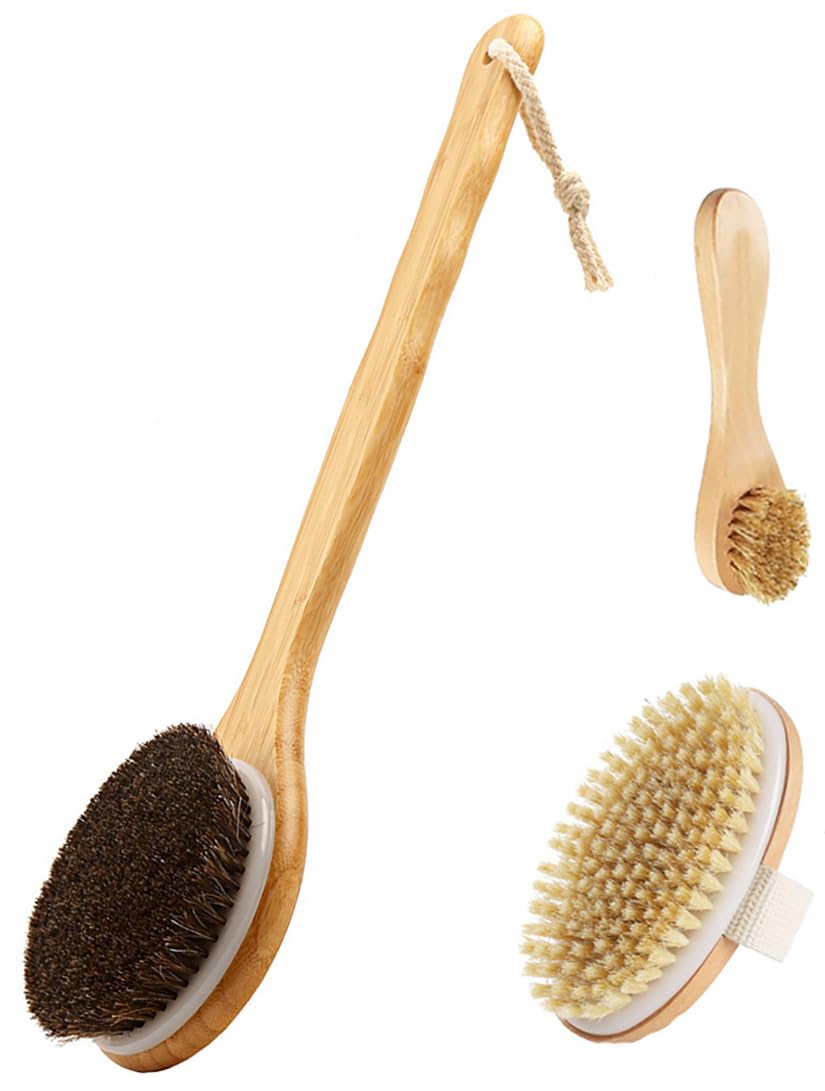 Morsafe 16.7" Long Handle Back Scrubber for Shower, Natural Bristle Exfoliating Body Brush for Hard-to-Reach Areas, Non-Slip Bath Tool for Elderly & Shoulder Pain Relief, Boar Bristle Face Brush