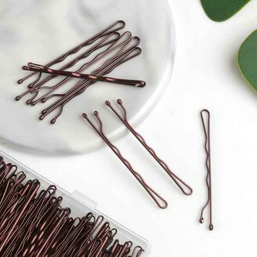 300 Pcs Bobby Pins Brown for Women and Girls, Reusable Invisible Wave Non Slip Brown Hair Pins, 2Inches Bulk With Storage Box