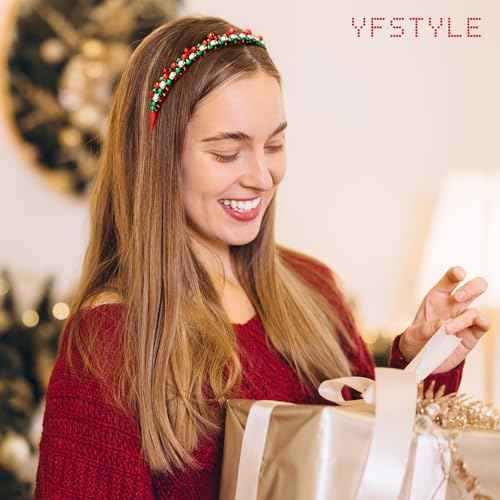 yfstyle Christmas Bell Headband Christmas Headbands Outfits for Women Red Green Beads Jingle Bells Hair Accessories New Year Gifts Red