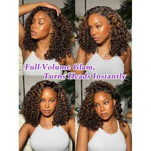 Water Wave Curly 1b/30 Human Hair Bundles 22 Inch - Brown Highlight and Black Balayage Bundles Wet and Wavy Sew In Weave, 12A Glossy 100% Unprocessed Brazilian Raw Virgin Hair, P1b/30 Color, Single