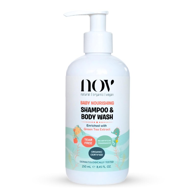 NOV natural organic vegan Baby Shampoo & Body Wash | Tear-Free, Plant-Based Formula for Gentle Cleansing, Nurturing, and Ethical Care, Free from Harmful Chemicals