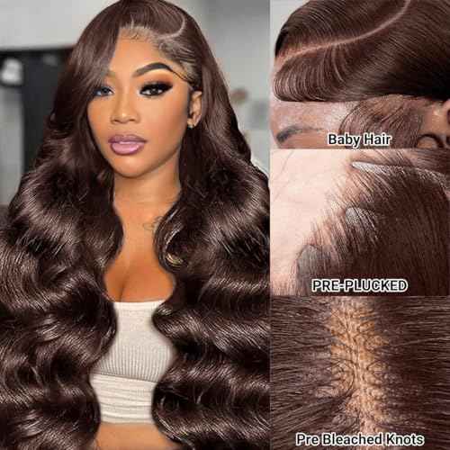 Chocolate Brown Lace Front Wig 220% Density Brown Wig Human Hair 13x6 Hd Lace Front Wigs Human Hair Pre Plucked with Baby Hair 28 Inch Brown Loose Body Wave Human Hair Wig for Women