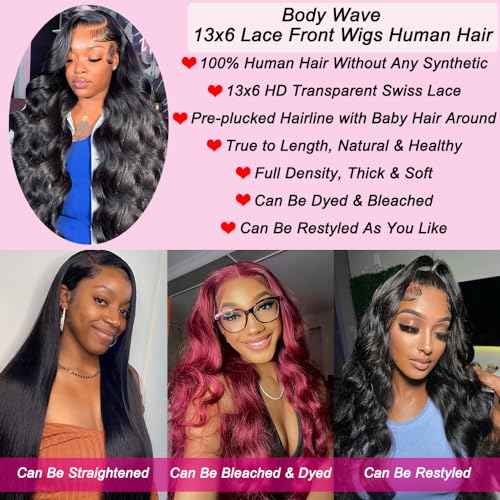 26 Inch Body Wave Lace Front Wigs Human Hair 13x6 Lace Frontal Wigs for Black Women 180% Density HD Transparent Lace Wigs for Women Pre Plucked Gluless Wigs Human Hair HD Lace Front Wigs Human Hair