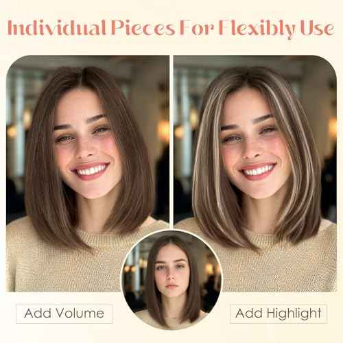 Hairro 6PCS 6 Clips In Short Hair Extensions Remy Real Human Hair Clip Ins Mini Clip On Hairpin Hairpieces For Women 31g 10 Inch #4P27 Medium Brown&Dark Blonde