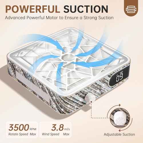 Nail Dust Collector, Cordless Dust Collector Nail Tech, Powerful Vacuum Fan Vent Dust Collector Extractor Dust Suction Machine for Acrylic Nails Polishing, Nail Salon, Zebra Diamond