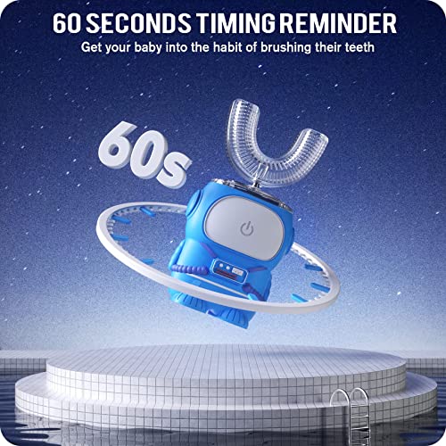 RexCodar Ultrasonic Kid's U-Shaped Electric Toothbrush, IPX7 Waterproof, Five Cleaning Modes, 60S Smart Reminder (Navy Blue, Ages 6-12)