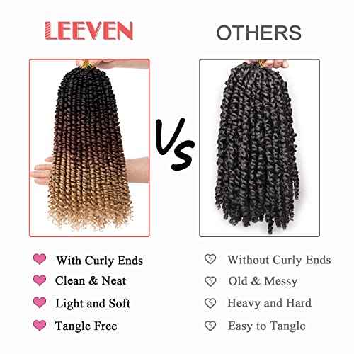 Leeven 8 Packs Pre twisted Passion Twist Crochet Hair for Black Women 12 Inch Synthetic Natural Black Passion Twist Hair With Curly Ends Pre-looped Goddess Passion Twists Braiding hair Extensions 1B#