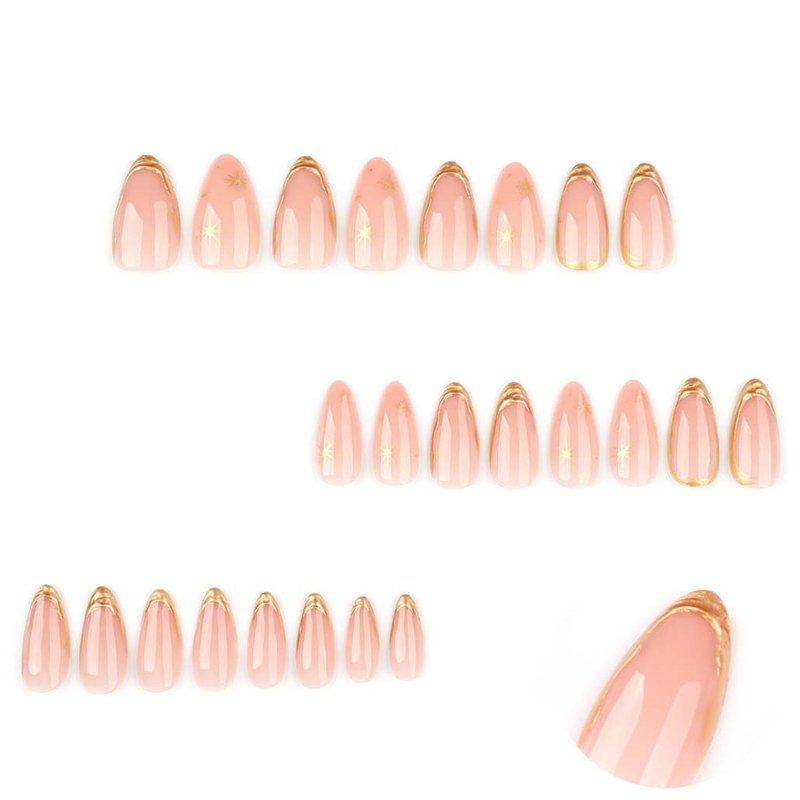 Press On Nails - Almond Acrylic Nails with Gold Line Design | 24 Pcs Glossy Full Cover for Women