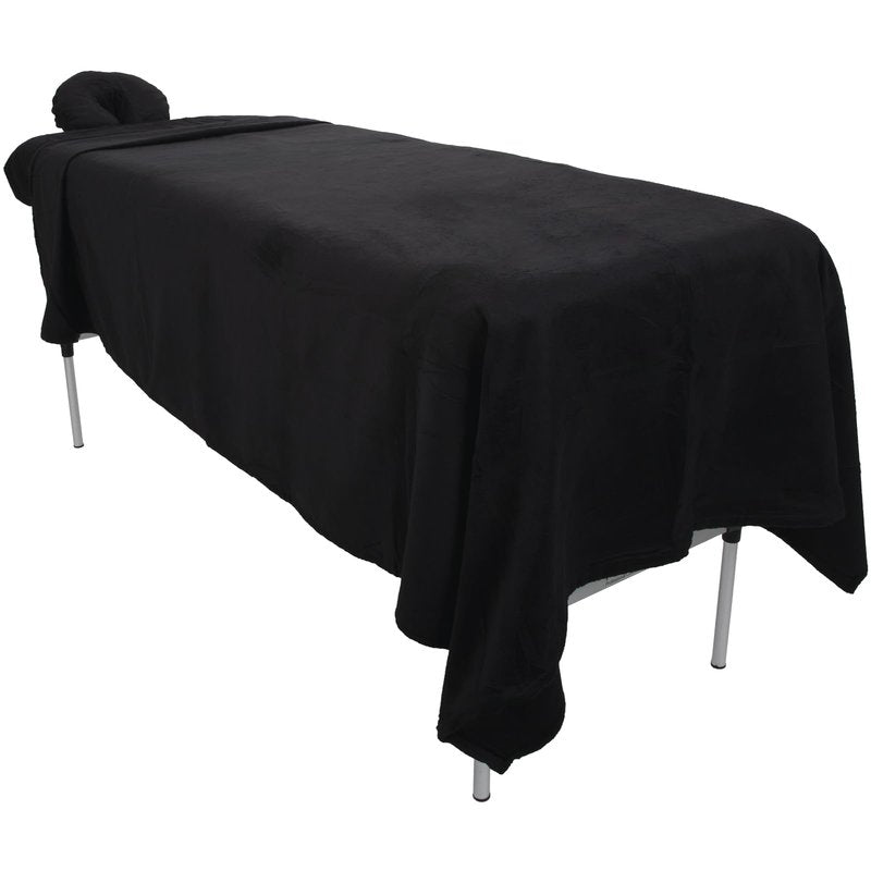 ForPro Luxury TerrySoft 3-Piece Massage Sheet Set, Black, Ultra-Soft, Stain and Wrinkle-Resistant, Includes Flat and Fitted Sheets and Face Rest Cover