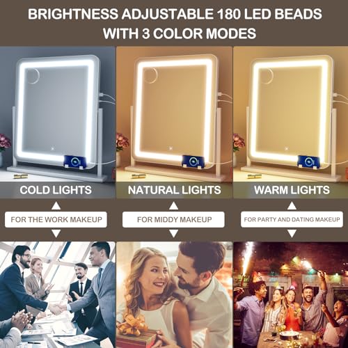 Lighted Makeup Mirror, Hollywood Vanity Mirror with Lights, Three Color Lighting Modes, and 5X Magnification Mirror, Smart Touch Control, 360¡ÆRotation (17.2in. White)