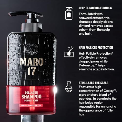 MARO17 Japan's #1 Collagen Shampoo Perfect Wash & Conditioner Duo - Moisturizing, Hair Thickening Shampoo & Conditioner Set - Cleanses Dirt & Regenerate Collagen to Support Healthy Scalp & Fuller Hair