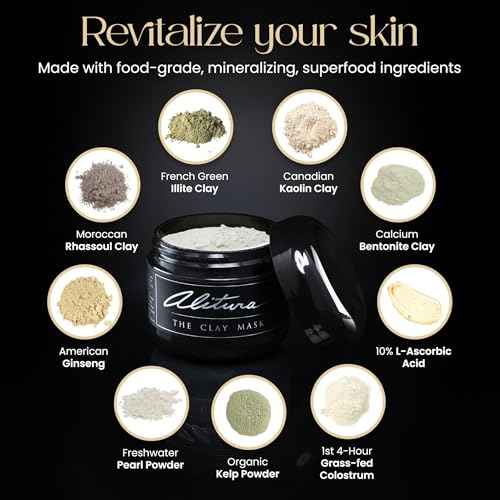 Alitura Clay Face Mask ? Exfoliating, Hydrating & Anti-Aging Facial Mask with Vitamin C & Pearl Powder ? Pore Cleansing Face Mask for Acne, Blackheads & Glowing Skin ? 7.1 oz