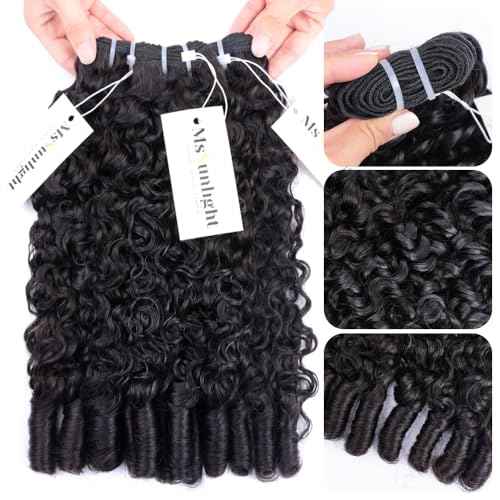 MsSunlight Burmese Curly Bundles Human Hair 22 Inch 100% Unprocessed Quick Weave 15A Water Wave with Spiral Curly End Real Human Hair Extensions Natural Black