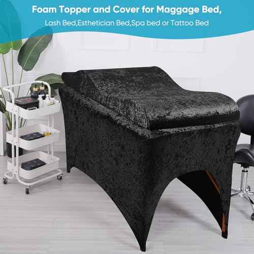 Shiny Curvy Lash Bed Foam Topper and Table Cover Set, High Density Foam Soft Support Neck Leg Back, Contour Design for Body Massage Table Topper