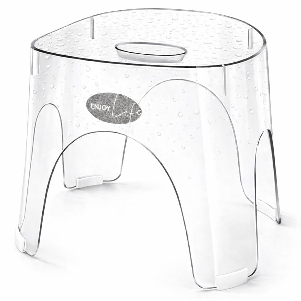 ZORAVIVE Acrylic Small Shower Stool for Inside Shower - Waterproof Bathroom Stool Clear Shower Stool for Shaving Legs, Corner Round Stool with Anti-Slip for Small Spaces, 300 lb, Tool-Free Assembly