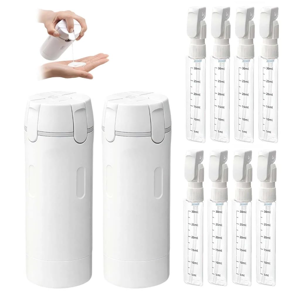 4 in 1 Travel Dispenser, 4 Pack 30ML Travel Bottles for Toiletries, Leak Proof Travel Size Containers, Portable Containers for Shampoo Lotion Conditioner Cream (White*2)