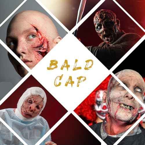 Halloween Bald Caps Costume Kit for Woman & Men - Realistic Latex Bald Cap with Adhesive Glue & Remover - Complete Makeup Set for Halloween, Zombie, Cosplay, Costume, SFX, Dress-Up Party