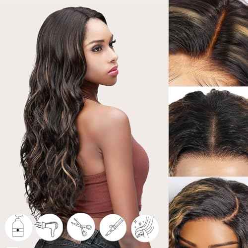 13x6 Lace Front Wigs Human Hair Balayage Highlight Ombre Body Wave Lace Front Wigs Human Hair Pre Plucked 180% Density HD Lace Glueless Wigs for Black Women 22 Inch FS1B/30