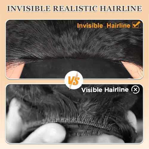 Kinky Straight Half Wig Human Hair 3 In 1 Seamless Flip Over Half Wigs for Black Women Ready to Go Headband Wig 180% Density Drawstring Kinky Curly Half Wig Glueless Natural Black 22 Inch