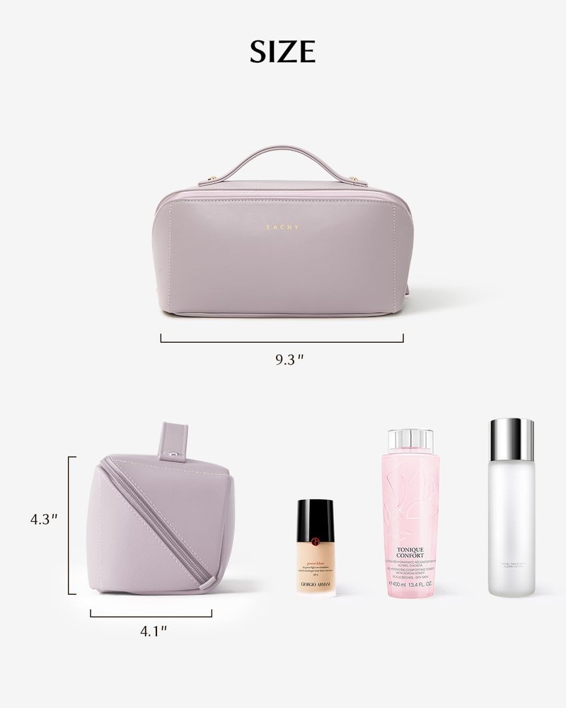 EACHY Travel Makeup Bag, Cosmetic Bag for Women, Waterproof Toiletry Bag with Handle, Large Capacity Makeup Organizer with Brush Compartment for Vacation & Everyday Use