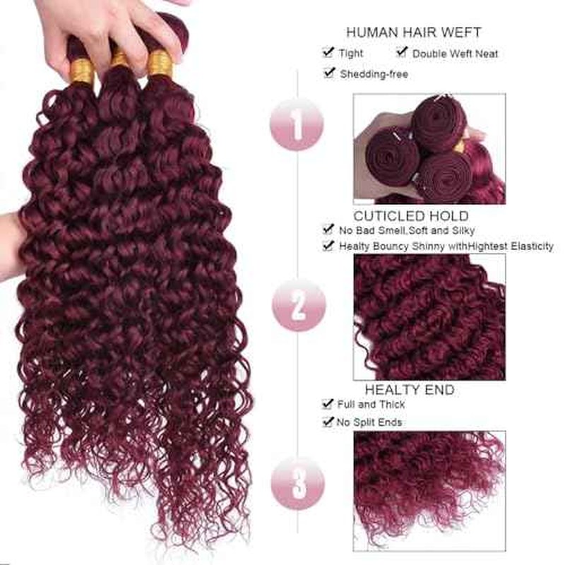 #99J Bundles Human Hair Water Wave Bundles 24 Inch Burgundy Water Wave Bundle Unprocessed Brazilian Virgin Weave Hair 1 Bundle 50 Gram Per Bundle