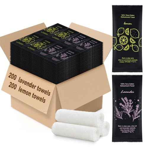Moist Cotton Towel Bulk Moist Towelettes Individually Wrapped 8.7" x 8.7",White Towel Services,Refreshment Pre Moistened Towels Lavender and Lemon Scent for Travel Sport Party Spa Dentist Hote400