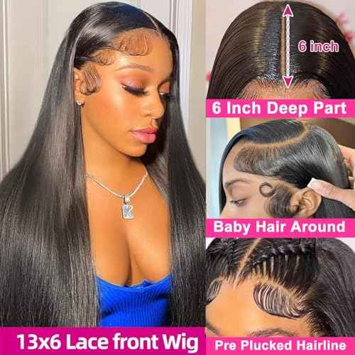 Straight Lace Front Wigs Human Hair Pre Plucked 13x6 Lace Front Wigs Human Hair Wigs for Black Woman Brazilian Frontal Wigs Human Hair Glueless Wigs Human Hair Natural Color 18 Inch