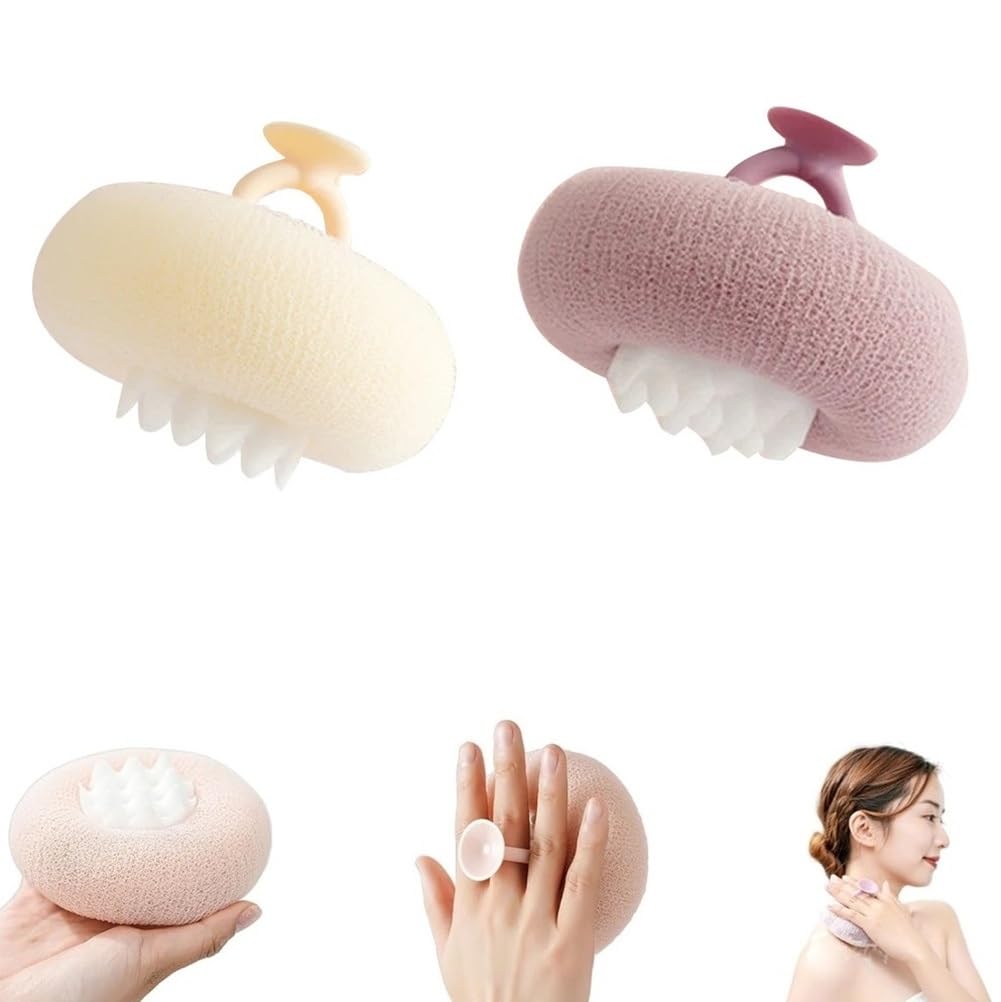 2 PCS 2-in-1 Sunflower Bath Ball Super Soft Sunflower Suction Cup Bath Ball Exfoliating Bath Sponge Cleaning Brush with Suction Cup Shower Sponges Bath Sponges Back Scrubber Shower Puffs for Men Women