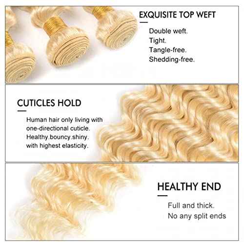 34 34 34 Inch 613 Bundles Human Hair Blonde Deep Wave Bundle Unprocessed Virgin Remy Hair 3 Bundles 613 Deep Wave Bundle Hair Weave