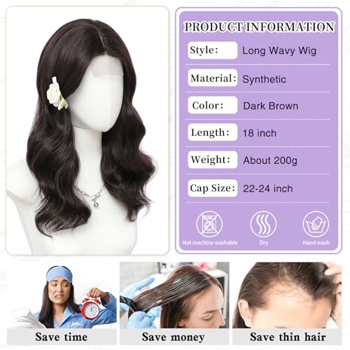 MORICA Dark Brown Wigs for Women 18 Inch Middle Part Medium Length Short Curly Wavy Wigs,Natural Synthetic Hair Womens Wigs for Daily Party/Halloween Use£¨18inch£¬Dark Brown£©