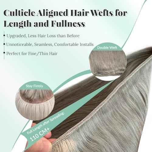 Grey Real Human Hair Extensions Sew in Bundles Double Weft Silver Sew in Hair Extensions Real Human Hair Wefts 20 Inch 100G Thick and Full Gray Remy Hair Bundles for Length/Volume