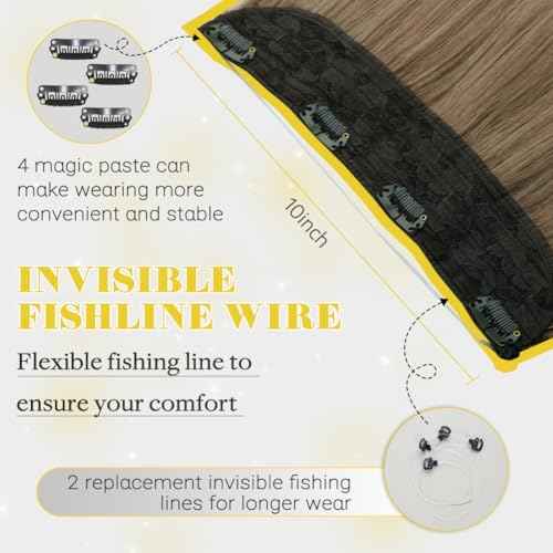 Wire Hair Extensions 20 Inch Fish Line Hair Extensions Ash Brown to Platinum Blonde Hair Extensions Real Human Hair Straight Extensions Human Hair 85g Extensions for Women(#8T/60-20inch)
