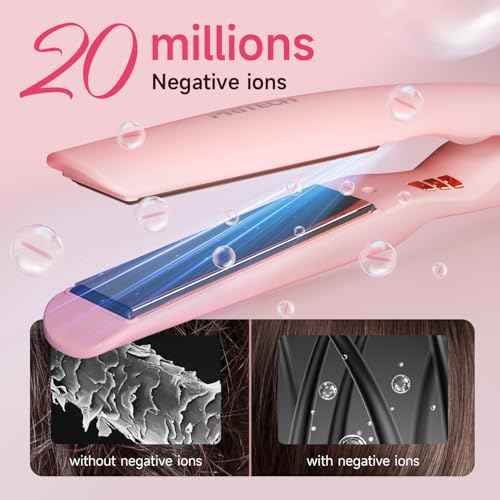 Flat Iron Hair Straightener 1 Inch Titanium - Fast Heating Pink Hair Straightener£¬ Negative Ions Flat Iron 12 Temp (230¡ÆF-450¡ÆF), Auto Shut Off, Temp Memory & Dual Voltage for Smooth Silky Hair