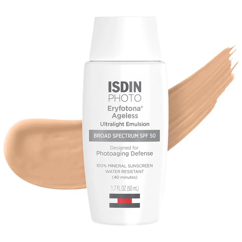 ISDIN Eryfotona Ageless Tinted Mineral Sunscreen SPF 50 - Anti-Aging Face Protection with Zinc Oxide & Vitamin E | Universal Tint, No White Cast