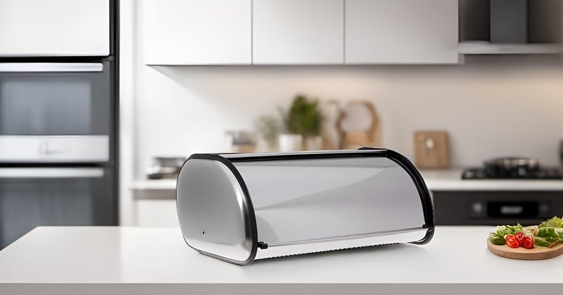 HOME IT Stainless Steel Bread Box for Kitchen Countertop, Large Bread Storage Bin with Roll Top Lid, Keeper for Loaf, Bagels & Pastries, Metal, 16.5 x 10 x 8 Inch