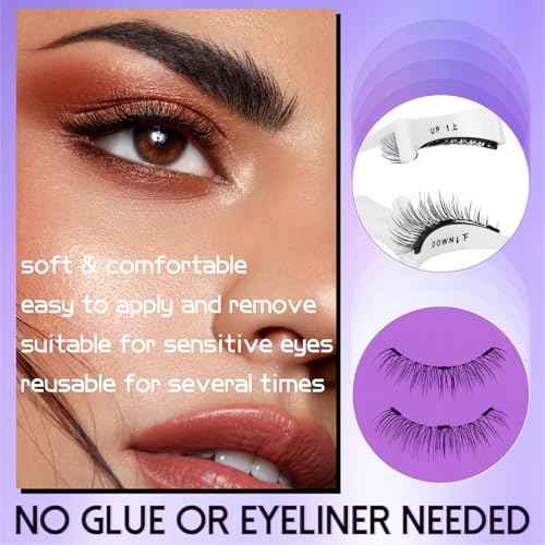 Magnetic Eyelashes 1 Pair Reusable Magnetic Eyelashes with Applicator, No Adhesive Required, Natural-Looking Eyelashes, Eyelash Curler Set, Easy to Wear and Remove