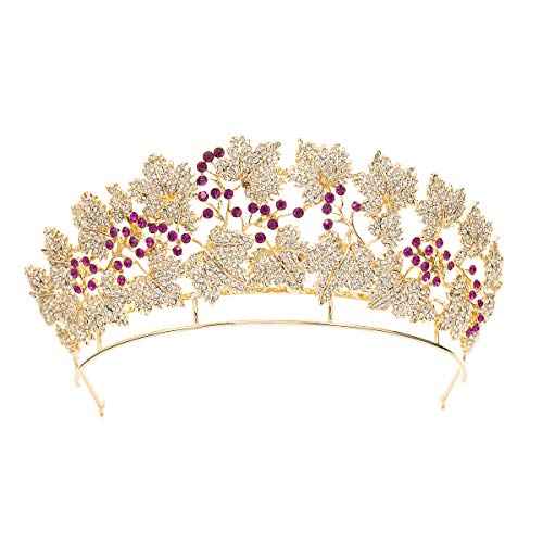 The Danish Royal Ruby Replica Tiara, Gold Leaves Tiaras Diadem for Wedding HG129