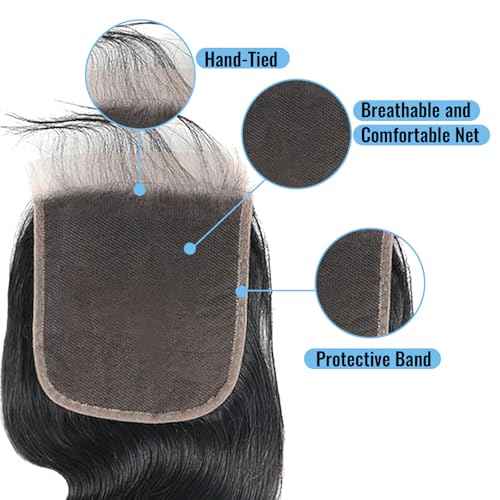5x5 HD Lace Deep Wave Transparent Lace Closure 12A Brazilian Virgin Human Hair Closure Free Part Pre Plucked with Baby Hair Natural Black 20 Inch